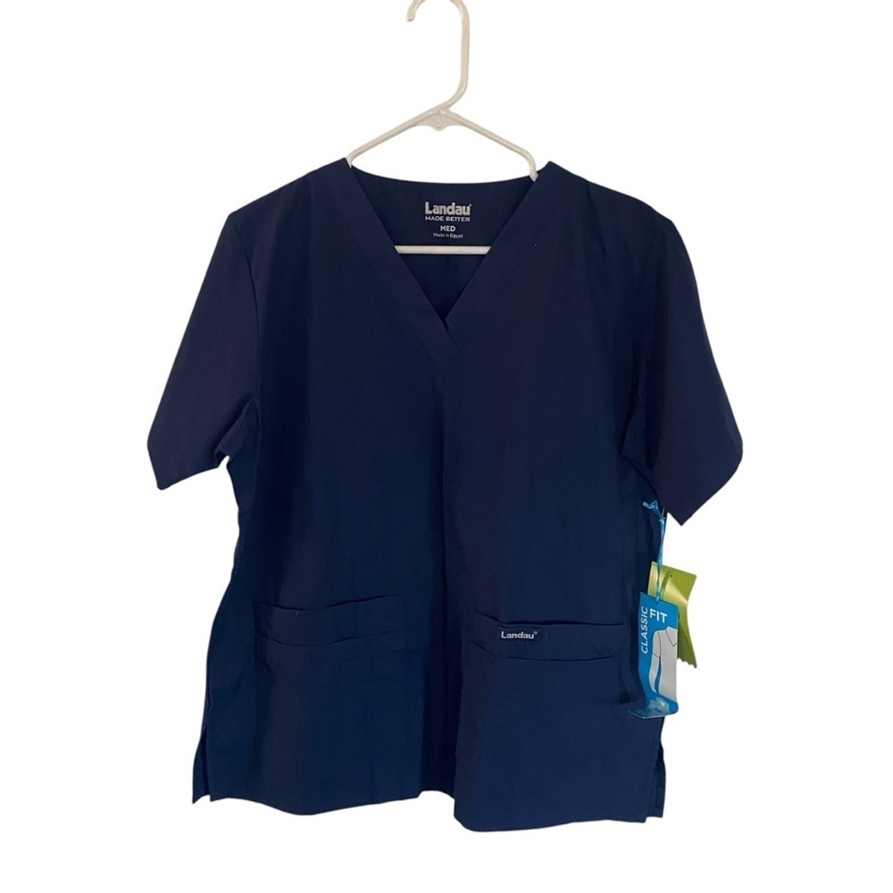 Landau Ladies Medical Scrub Top Navy Blue‎ Size Medium NWT